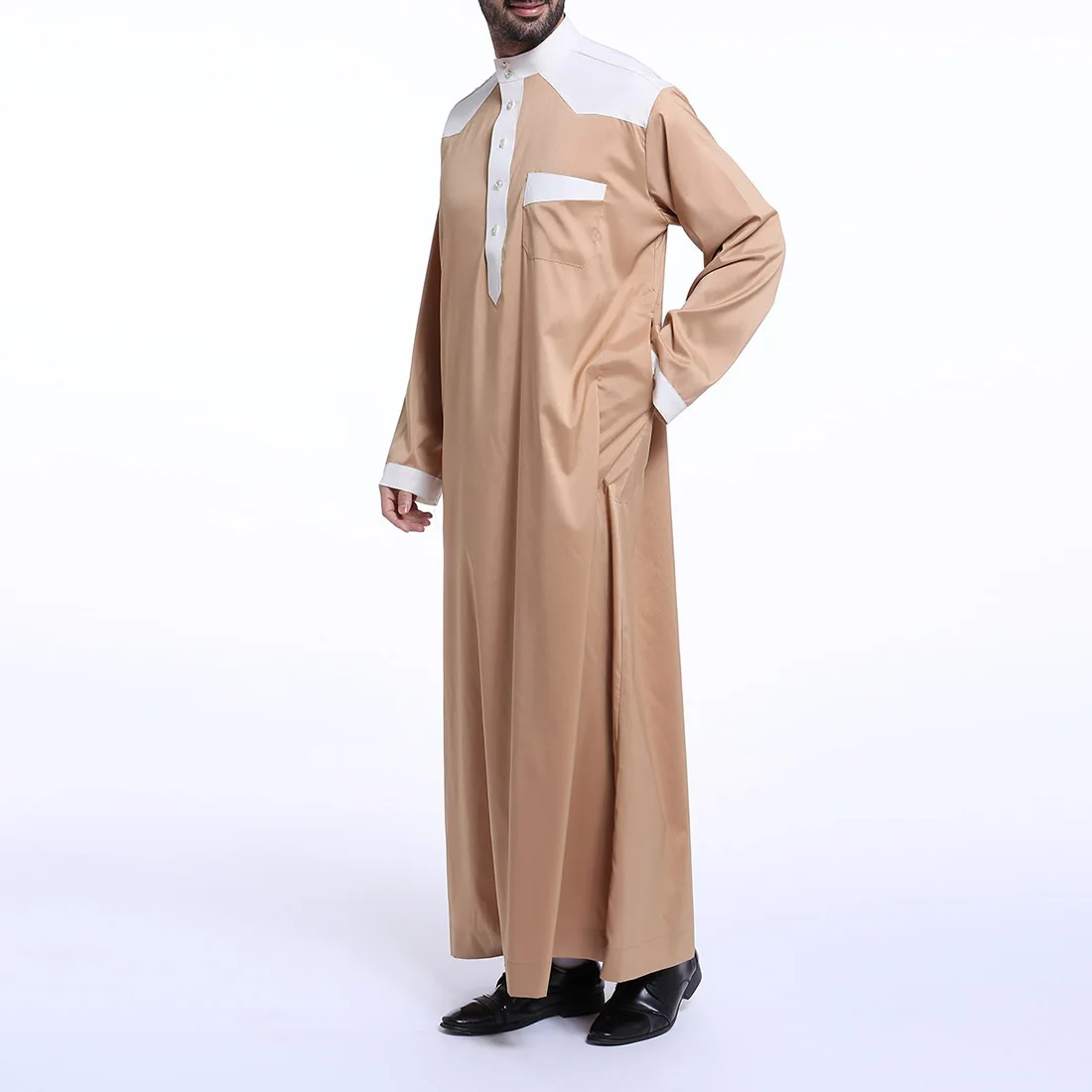 3xl Big Size Thobe For Men Islamic Men Clothing Fashion Mandarin Collar Long Sleeve Abaya For Men Autumn Loose Abaya Hombre Blue