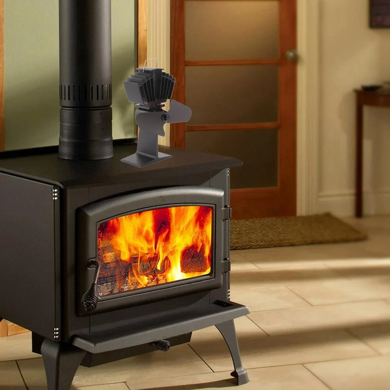 Черный 2 лопасти тепловая деревянная плита вентилятор для деревянных бревен