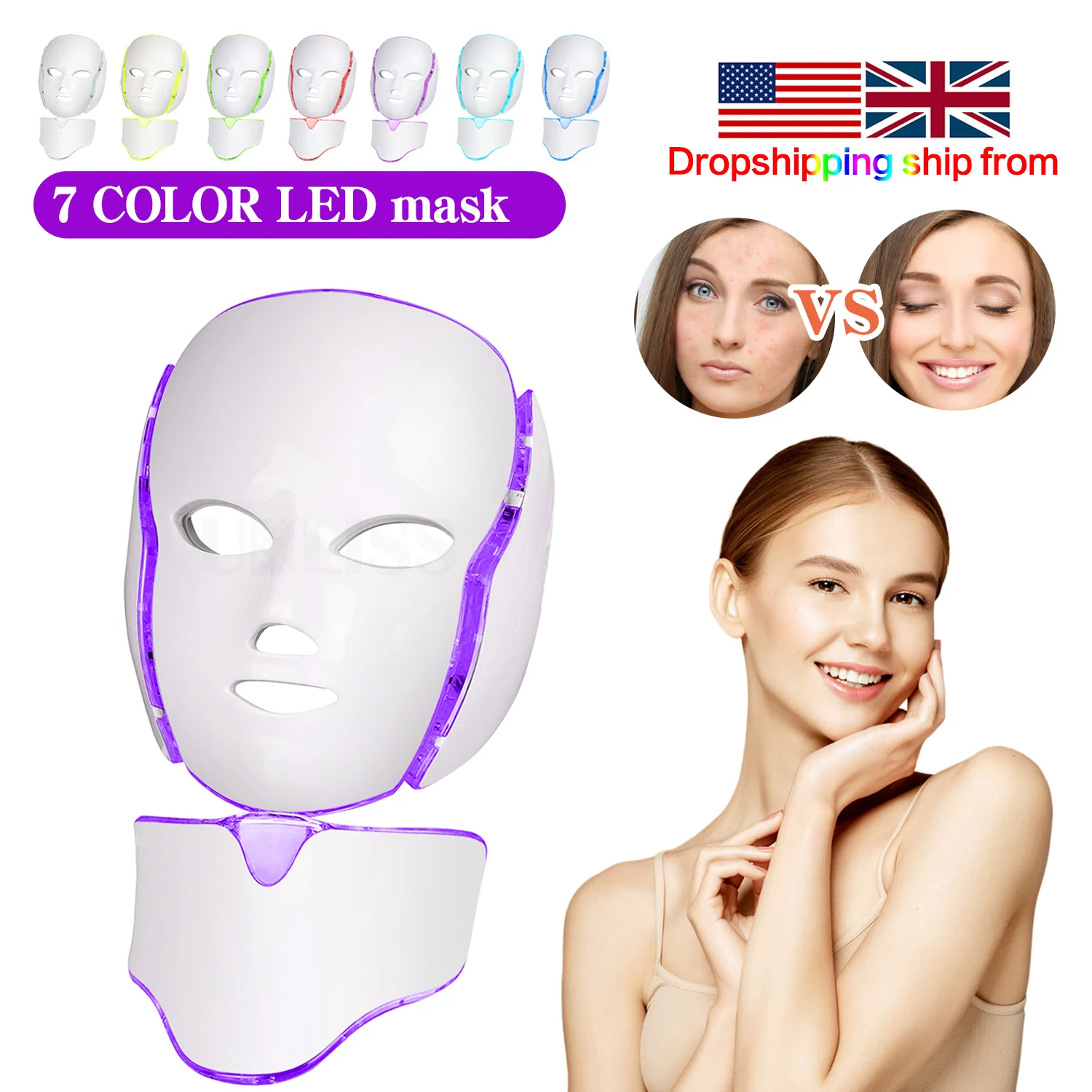 

LED Facial Mask With Neck Skin Care 7 Colors Face Mask Treatment Beauty Anti Acne Therapy Whitening Korean Led Spa Mask Machine