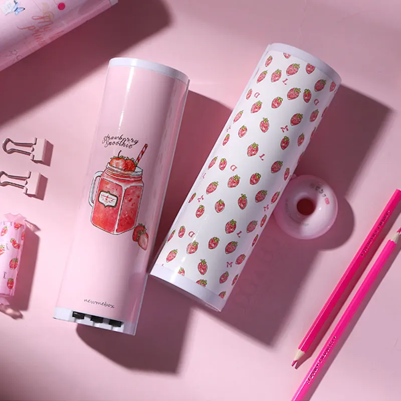 

Kawaii Strawberry Pencil Case Big Anime Pink Standing Storage Box for Girls Password Coded School Supplies Pen Holder Newmebox