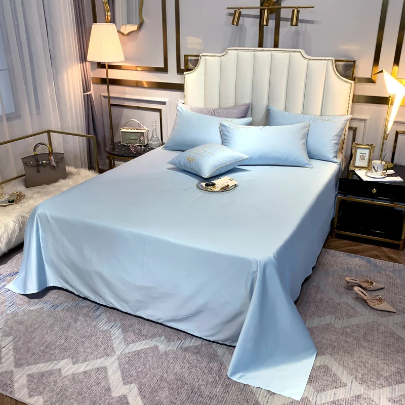 4pcs Ocean Blue Beddings Set Duvet Cover Flat Sheet Fitted Pillowcases Without Filler 100% 60S Cotton Luxury Embroidery | Дом и сад