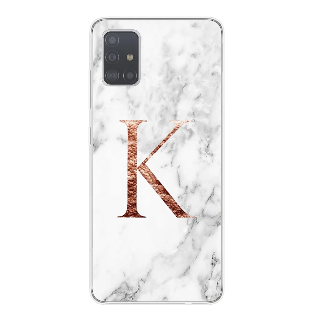 White Marble Letter Monogram Phone Case For Capa Samsung S20 Ultra Plus Note 10 Pro Lite Back Cover A51 A71 Shell | Мобильные