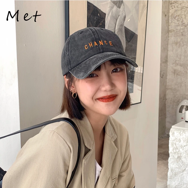 

S07 Nipple Cap Baseball Cap American Washed Retro Industrial Style Female Korean Letter Personality Fashion Peaked Cap Men Cool