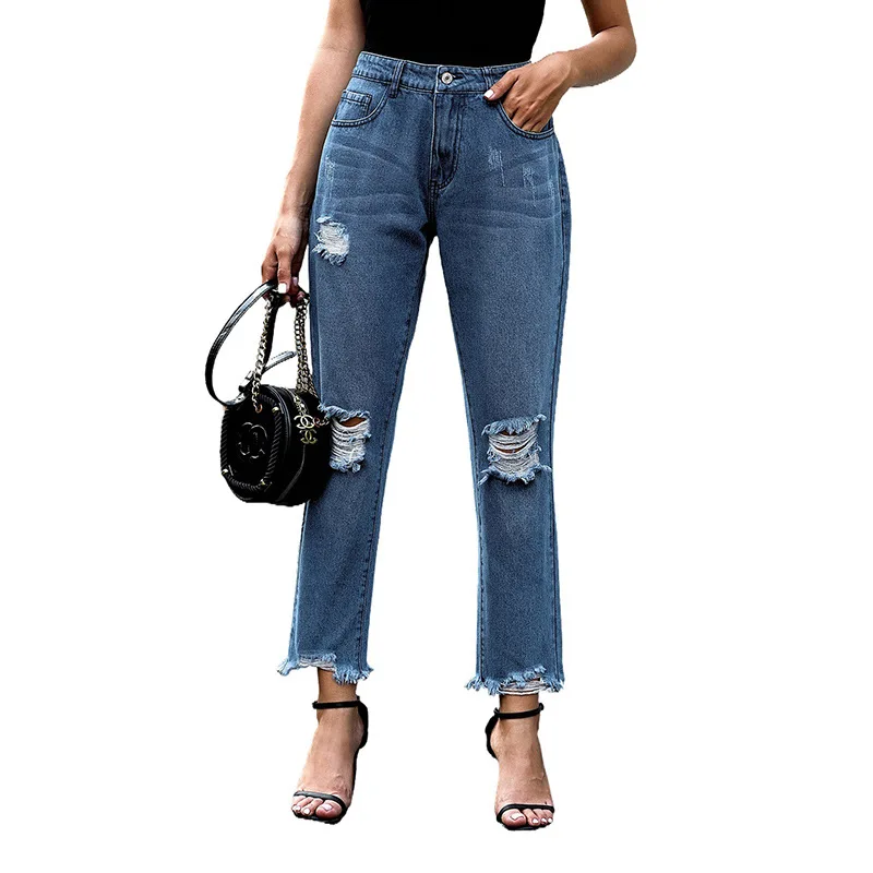 

Jeans Women 2021 Spring And Summer New Bundle New Rough High Waist Ladies Nine Points Jeans NZ-1827