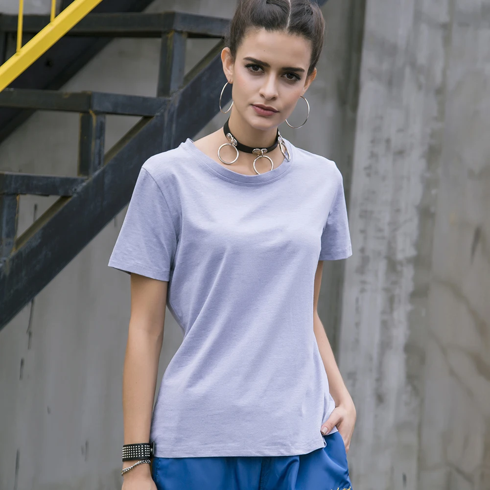

2019 New Women Summer Solid Color 100% Cotton Basic Top Short Sleeve Round Neck t shirt