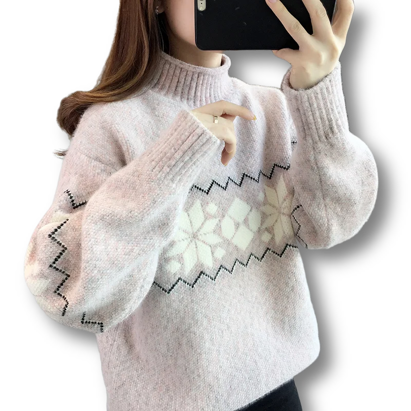 

Turtleneck Knitted Women Sweater And Pullovers Loose Thicken Warm Female Pulls Outwear Tops