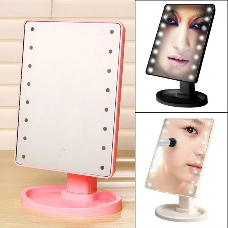 

Touch Screen Lighted Makeup Mirror Light 360 Adjustable 16 LED Lighted Makeup Mirror Storage Tray HD Cosmetics Mirror