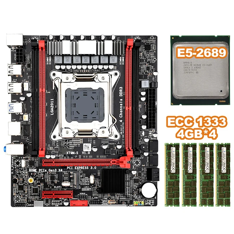 X79MS LGA2011 набор материнских плат комбо с E5 2689 4-Ch 4x4 Гб 16 133 Гц DDR3 кода коррекции