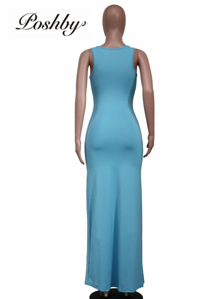 

Poshby Solid O-Neck Sleeveless Maxi Dress Summer Women Casual Vintage Floor-Length Long Dresses Street Clothing Sundress 2021