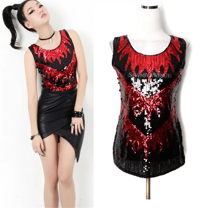 

Womens Shine Glitter Sequin Embellished Sleeveless Trees Vest Tank Tops Fashion Style Clothing for Cocktail Party Clubwear 061