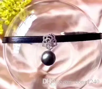 Offerte Trasporto Libero>>>> Nobile Impressionante Gioielli 10-11 Mm Tahitian Nero Perla Verde Della Collana Del Choker 925 Argento