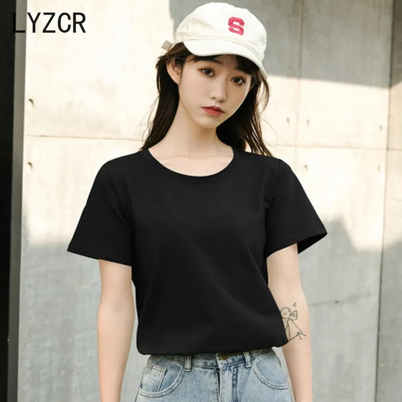 LYZCR летняя хлопковая Для женщин футболка Топы 3XL свободная Femme с круглым вырезом