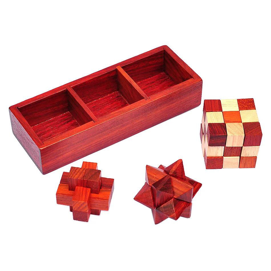 

3pcs/set Kong Ming Lock 3D Wooden Early Educational Toys Wood Interlocking Puzzle Brain Teaser IQ Burr Gifts