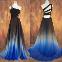 vestidos new gradient ombre chiffon prom 2018 sexy backless beading one shoulder pleats women brides bridesmaid dresses