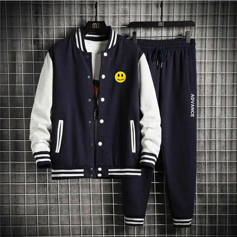 

KOLMAKOV Mens Patchwork Cardigan+Pant Sportwear Set Men Cotton Sport Suit Casual Tracksuit Male Couples Sweat Suits Size M-5XL