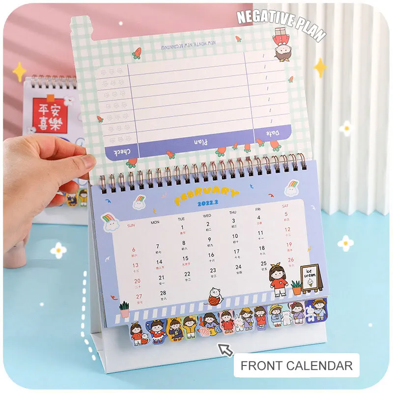 2022 Kawaii Calendar Planner Notebook Cute Desktop Cartoon Creative Notepad Girls Heart Perpetual Calender | Канцтовары для офиса
