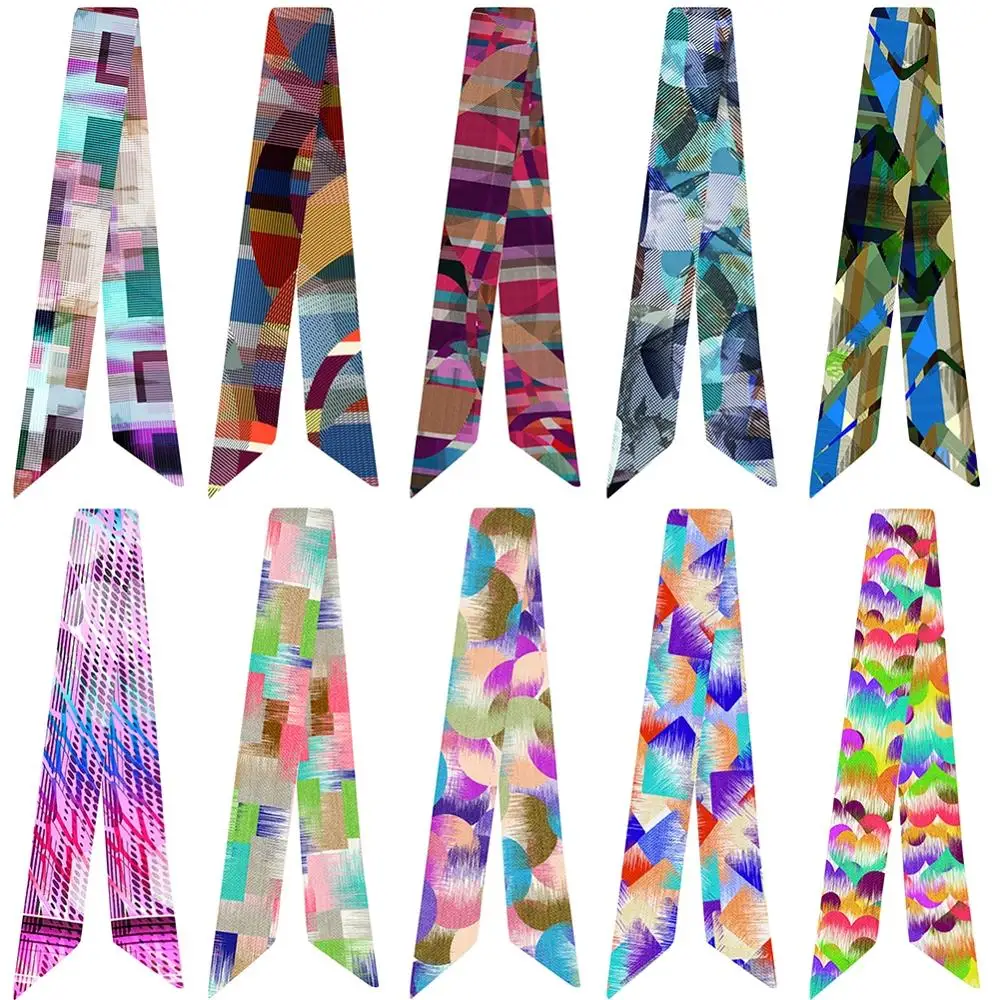 

Женский модный современный Шелковый шарф с геометрическим узором и различными ручками