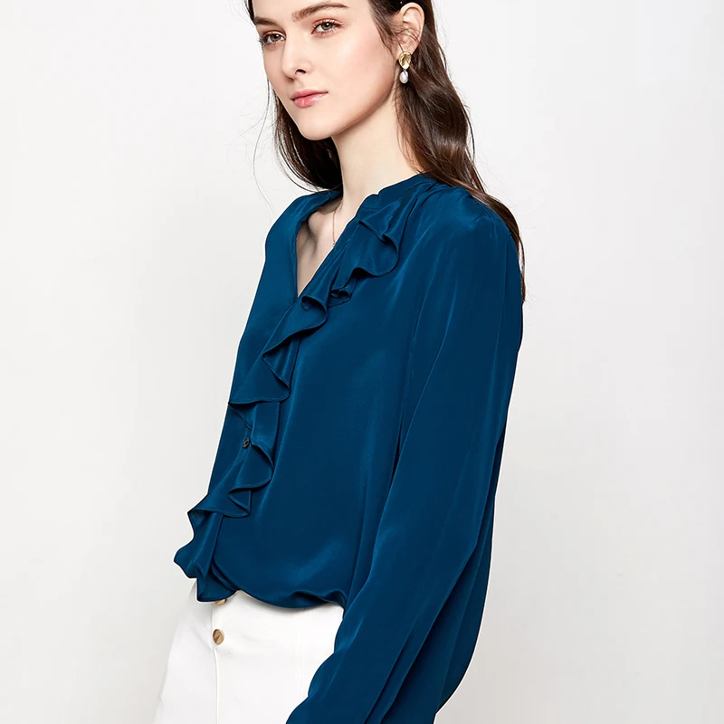 Женская рубашка с длинными рукавами осенняя блузка из натурального шелка