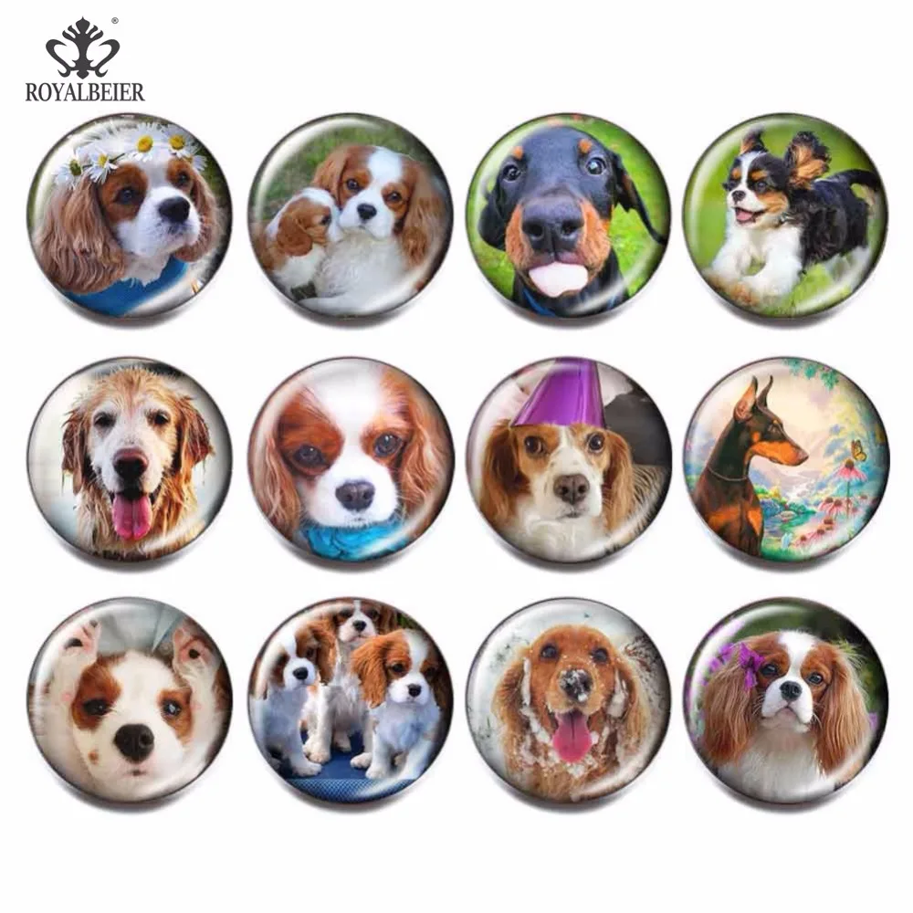 

12pcs/lot Mix Colorful Dog Glass Beads Cartoon Pattern Charm 18mm Snap Button For Glass Snaps Bracelets DIYJewelry Accessories