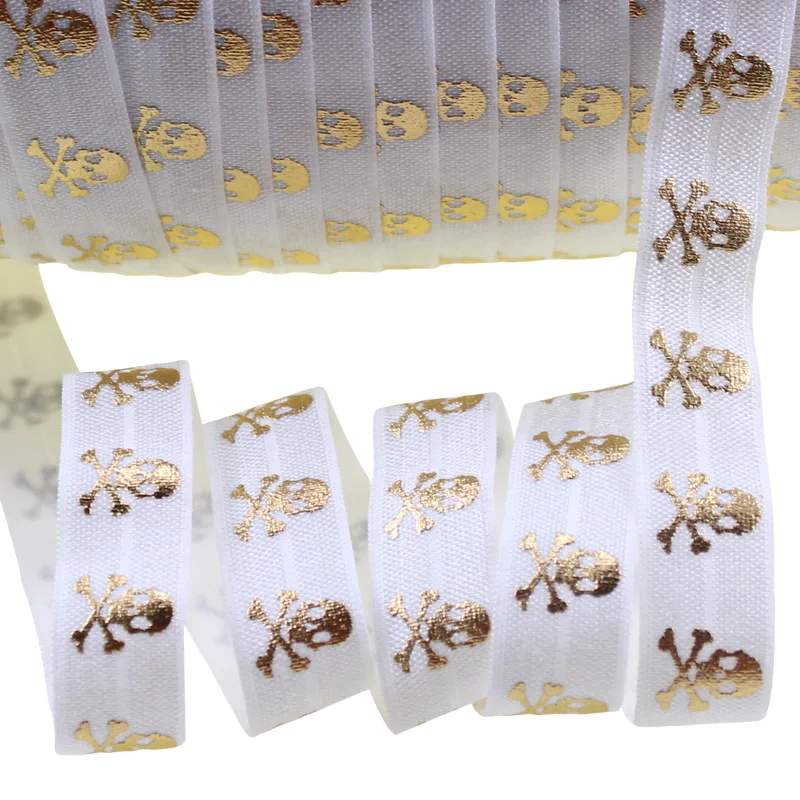 Оптовая продажа Хэллоуин 5/8 дюйма 16 мм золотой фольги Череп напечатанный