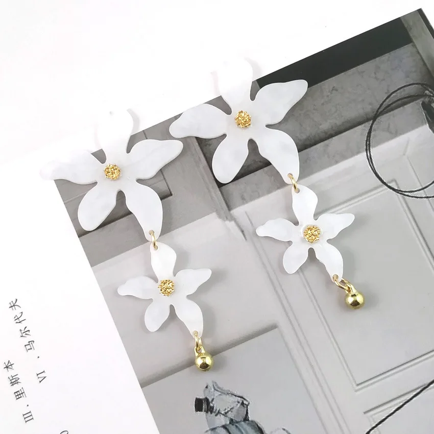 Hot Dual White Flower Earrings Personality 2019 Summer Holiday Big Statement Pendientes Mujer Boho Jewelry Party Wedding A10 | Украшения и