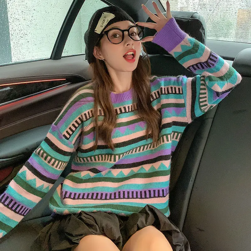 

New 2021 Autumn Winter Knitting Sweater Women Casual Loose Korean Style Thick Tops Fashion Elegant Lady Pullovers Sweaters