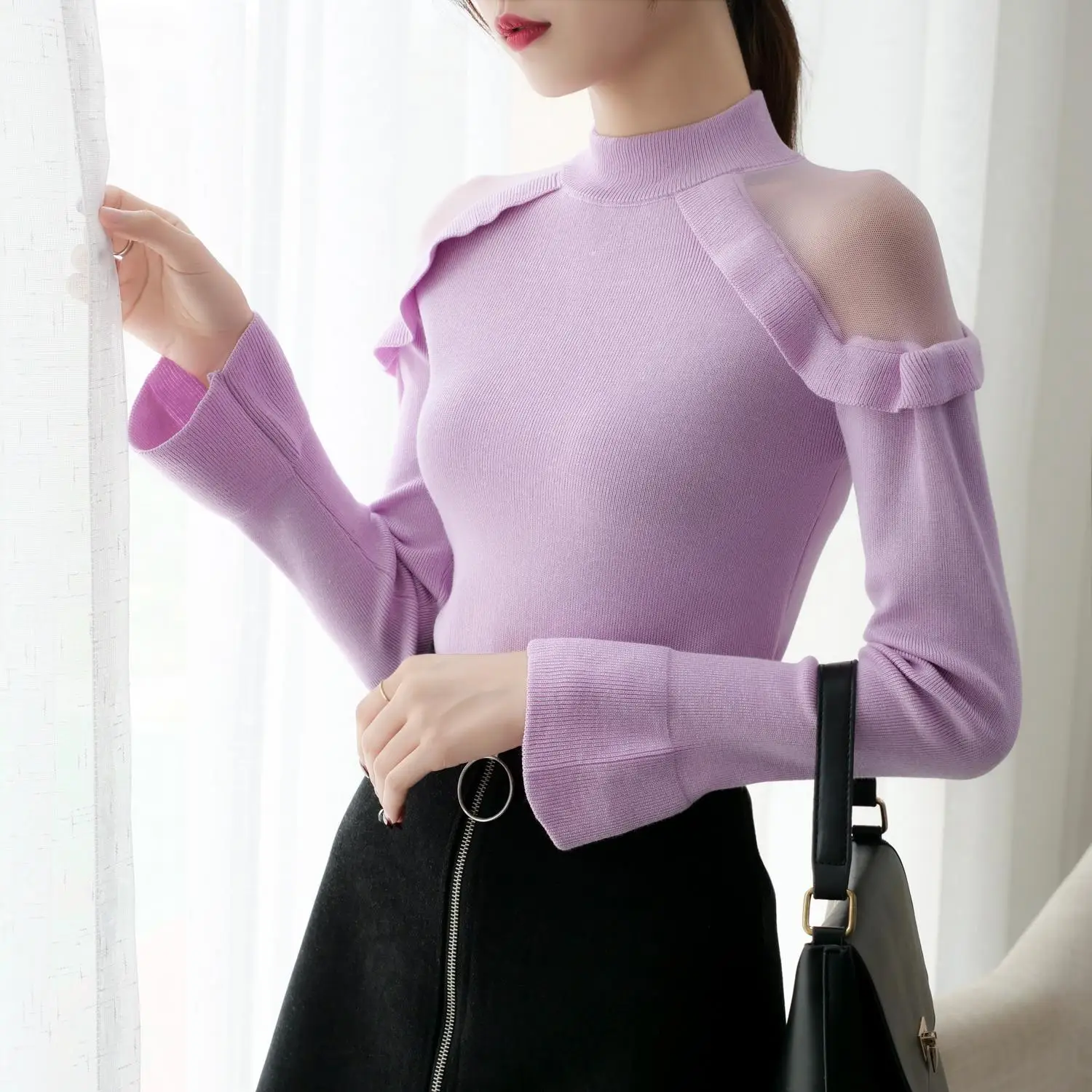 Женская Осенняя одежда в сеточку черного и зеленого цвета корейские свитера для