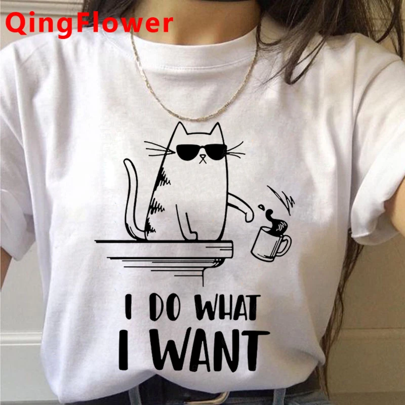 

Женская футболка с принтом кота, забавная футболка в стиле Харадзюку, летняя футболка Ullzang