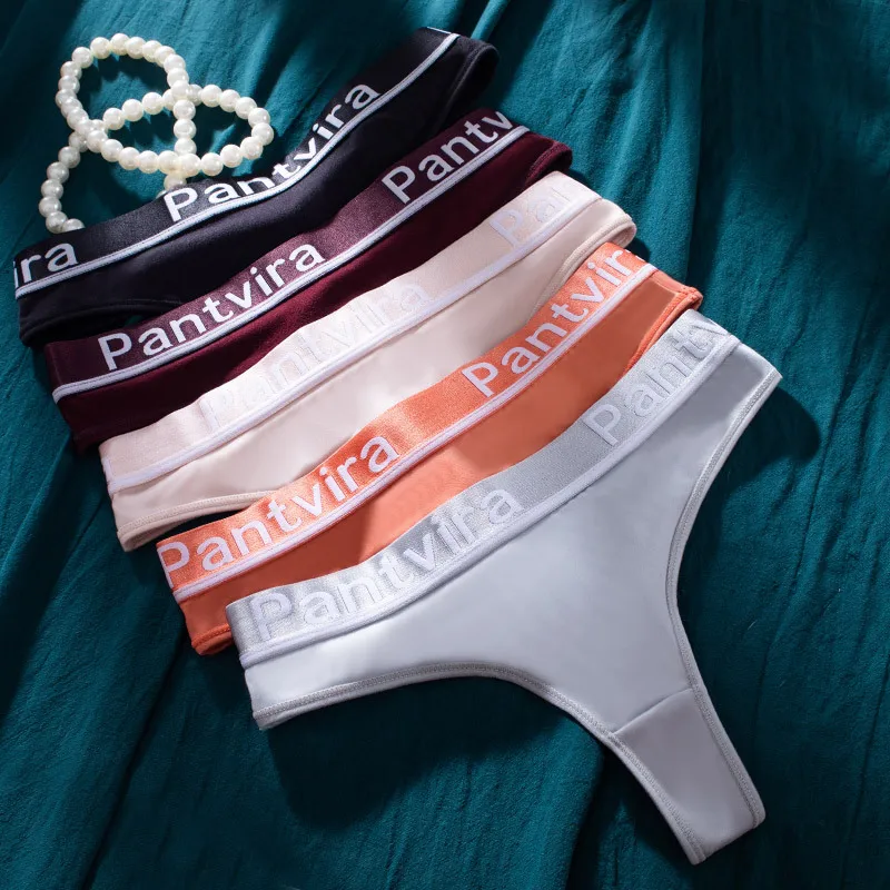 

Women's Underwear Sexy Thongs Sports Wide Border Letter European and Invisib Ice Silk Traceless Hot Sale-pants Cotton Crotch