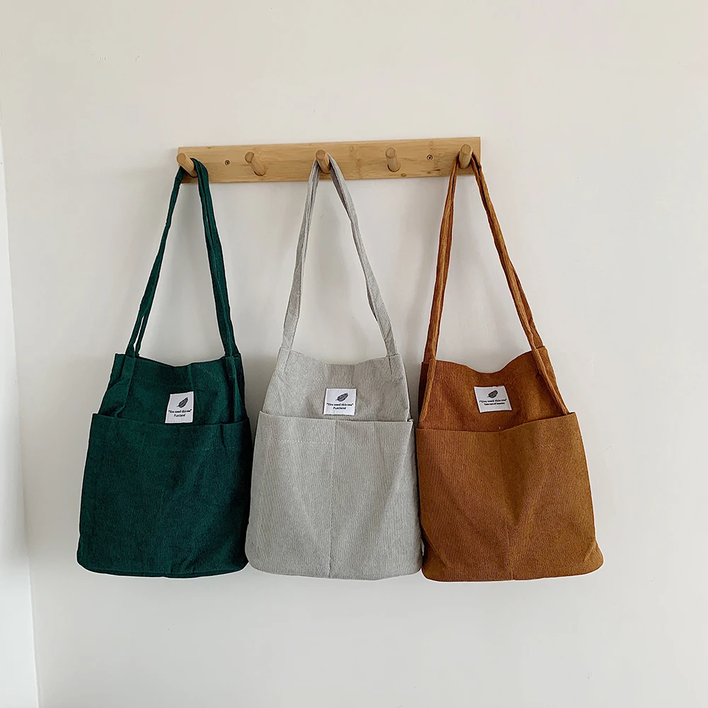 

Bags for Women 2021 Fashion Patchwork Corduroy Shoulder Shopper Bag Reusable Casual Tote Female Large Capacity Handbags
