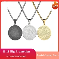3 colors vintage religious stainless steel totem round seals of the seven archangels pendants necklaces for women and men