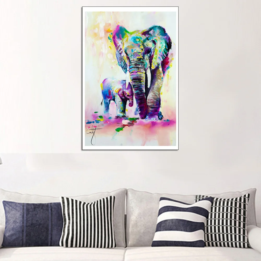 

African Elephant Watercolor Spray Quadro Painting Abstract Wall Art Elephant Poster Animal Decorative Canvas Painting Pictures