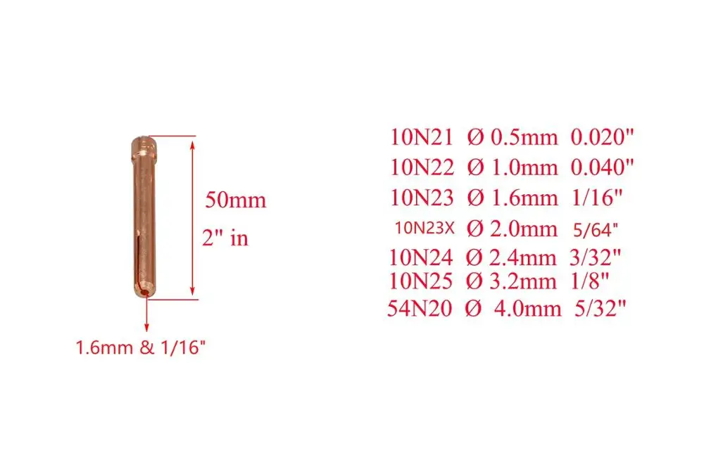 Комплект цанг для сварки TIG 10N22 10N23 10N24 подходит сварочных горелок PTA SR DB WP 17 18 26