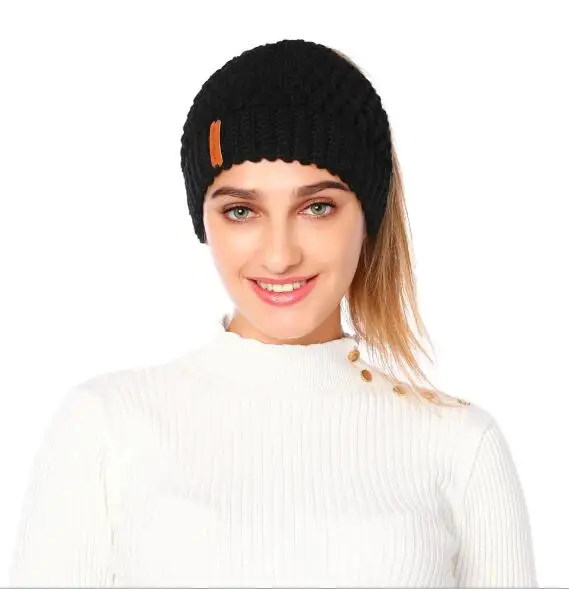 

Autumn and Winter Knitted Ponytail Hat Winter Ladies Hat Ladies Girl Stretch Knit Hat Knitted Beanie Tag Messy Hair Beanie Hat