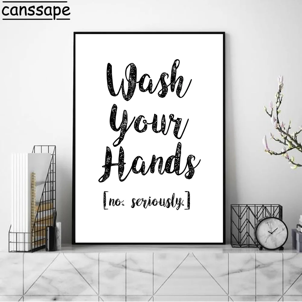 Постирайте руки напечатанные картины забавная ванная комната кавычки холст
