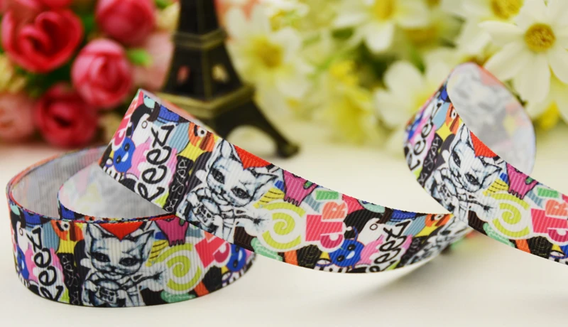

22mm 25mm 38mm 75mm Cat cartoon printed Grosgrain Ribbon party decoration 10 Yards X-04464