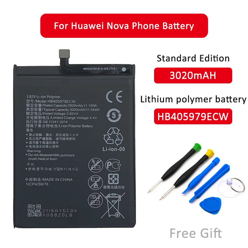 

Новый аккумулятор 3020 мАч HB405979ECW для Huawei Nova CAZ-AL10 TL00 CAN L01 CAN-L02 L12 Enjoy 6S Honor 6C Y5 2017 p9 lite mini