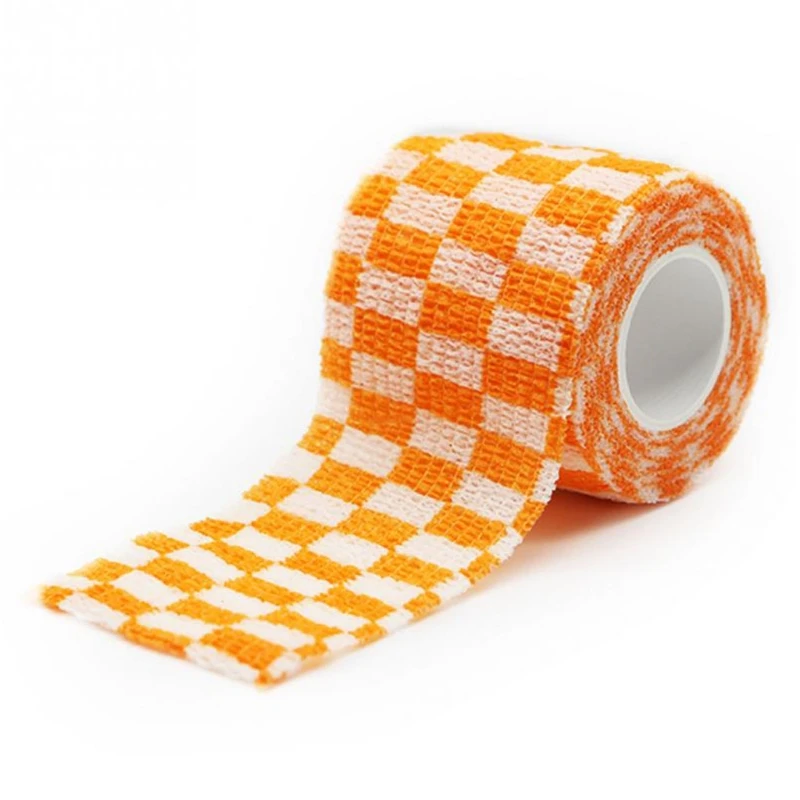 Orange plaid Аксессуары для тату, самоклеящаяся повязка, лента, ПЭТ, гибкая, с мультяшным принтом, для первой помощи, 5 см x 4,5 м - Цвет: Orange plaid