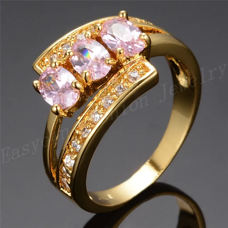 

Luxury Female Pink Oval Zircon Jewelry Fashion Yellow Gold Party Ring Simple Bride Crystal Engagement Wedding Rings For Women