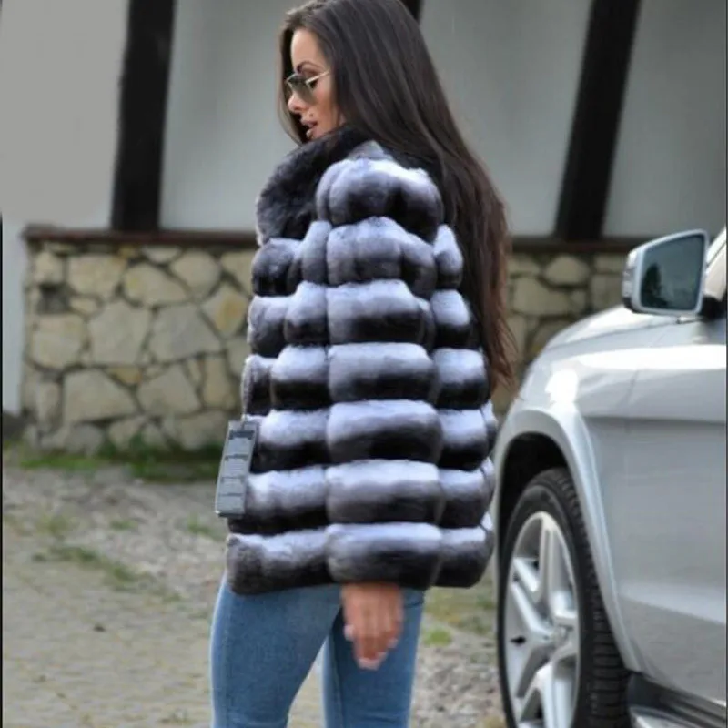 

Real Fur Coat Natural Rabbit Rex Fur Jacket Nice Pop Fashion Top High Quality Black Fur Girl Winter Coat Female