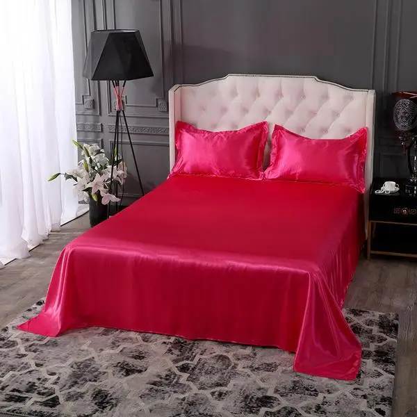

35 New Soft Solid Color Flat Sheet Silk Bed Sheet Cover Size 170*2J0/2J0*250cm King Full Queen Bedspread Sabanas Juegos