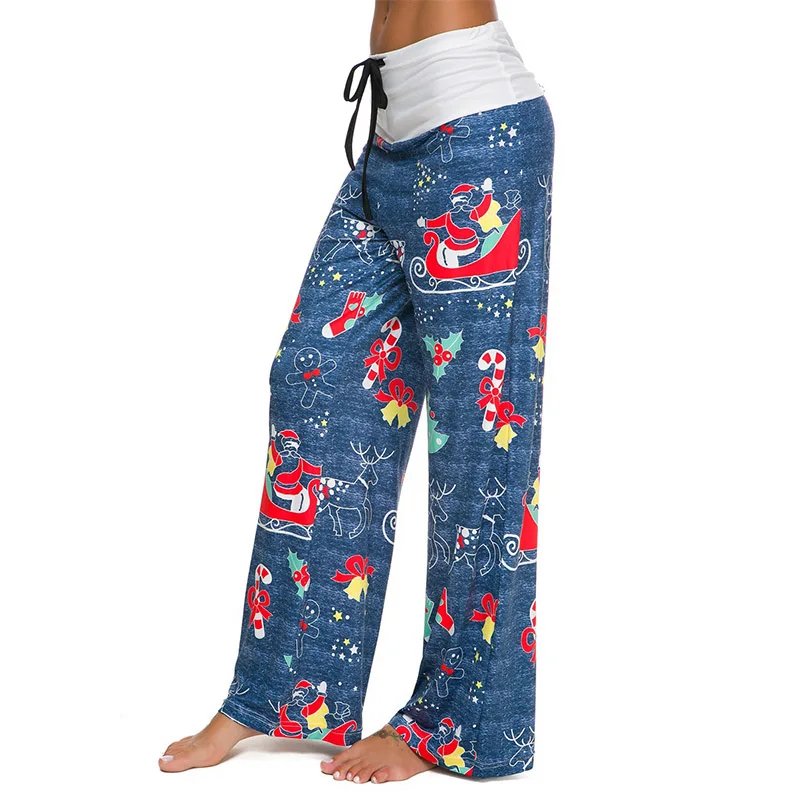 Женские свободные штаны повседневные широкие брюки с рождественским принтом на