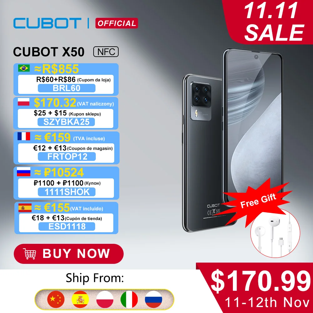 

Cubot X50 Smartphone 8GB RAM 64MP Quad Camera 6.67" FHD+ Screen 32MP Selfie NFC Global 4G LTE 128GB ROM Mobile Phone 4500mAh OTG