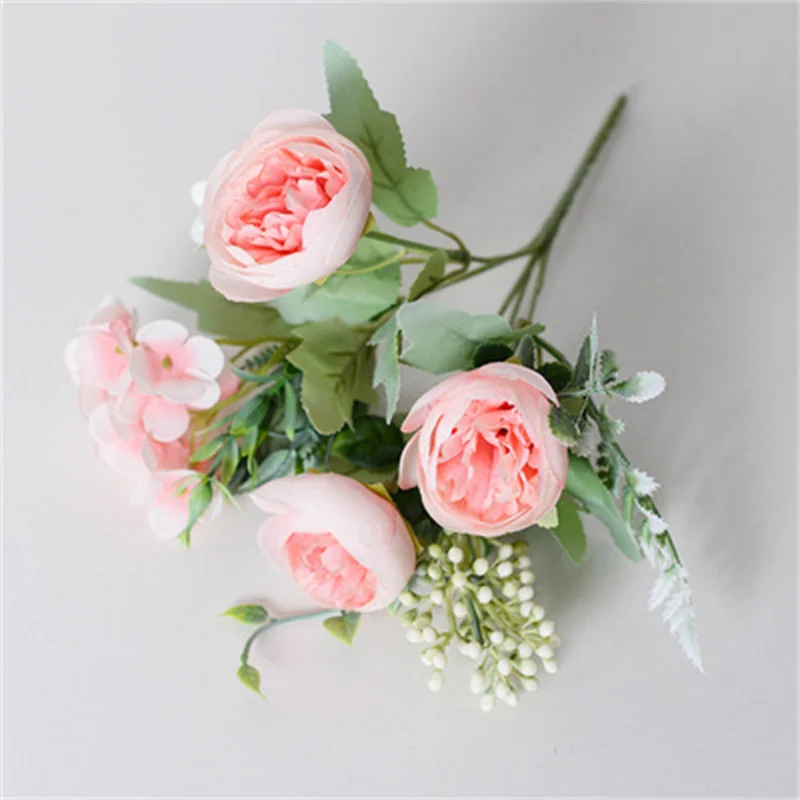 

pink silk hydrangeas artificial flowers wedding flowers for bride hand silk blooming peony fake flowersWedding Decoration indoor