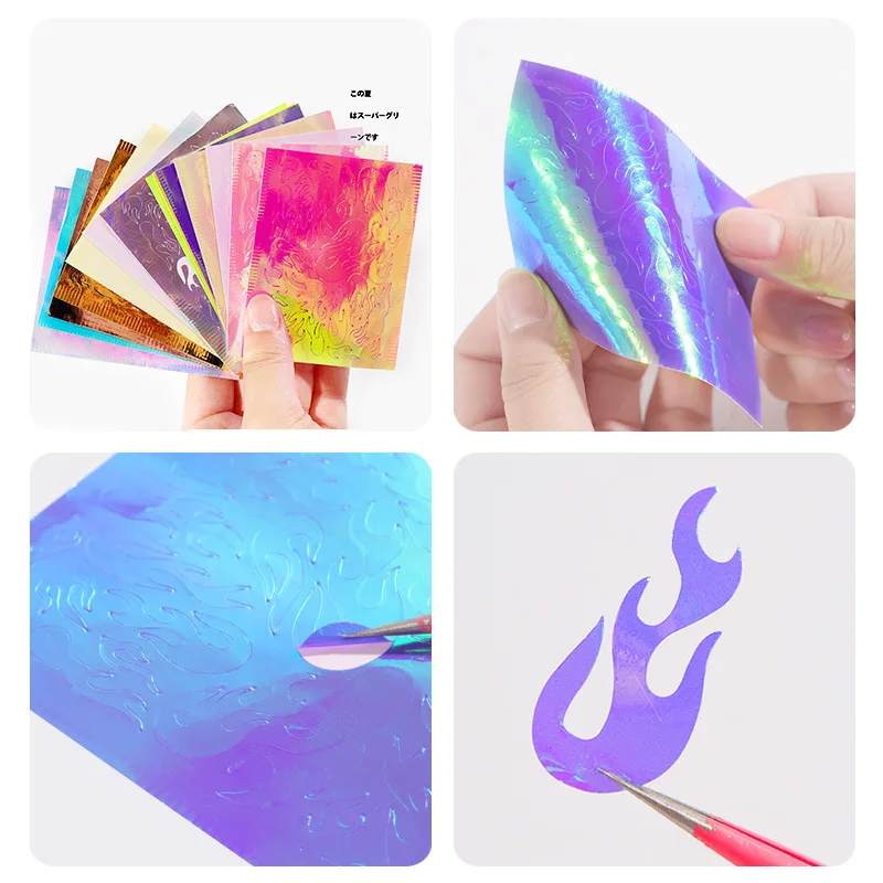 4/16 шт DIY Лазерная Иллюзия пламя наклейки для ногтей огнеупорные отражения Фольги