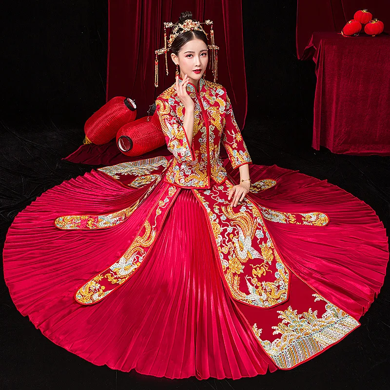 

Вышивка, стразы, высокое качество, старинное свадебное платье для невесты, ретро платье, китайское платье чонсам, длинное платье, размер S-XXL