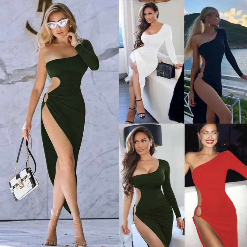 2020 вечерние платья с разрезом на одно плечо сексуальные черные женские красные