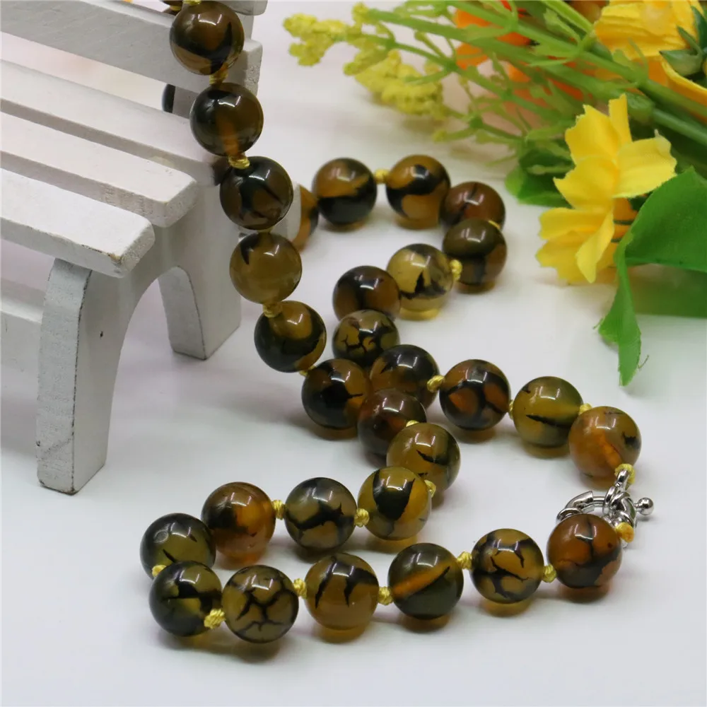 Цепочка Женская из натурального камня с агатом желтого дракона 8/10/12 мм 18 дюймов