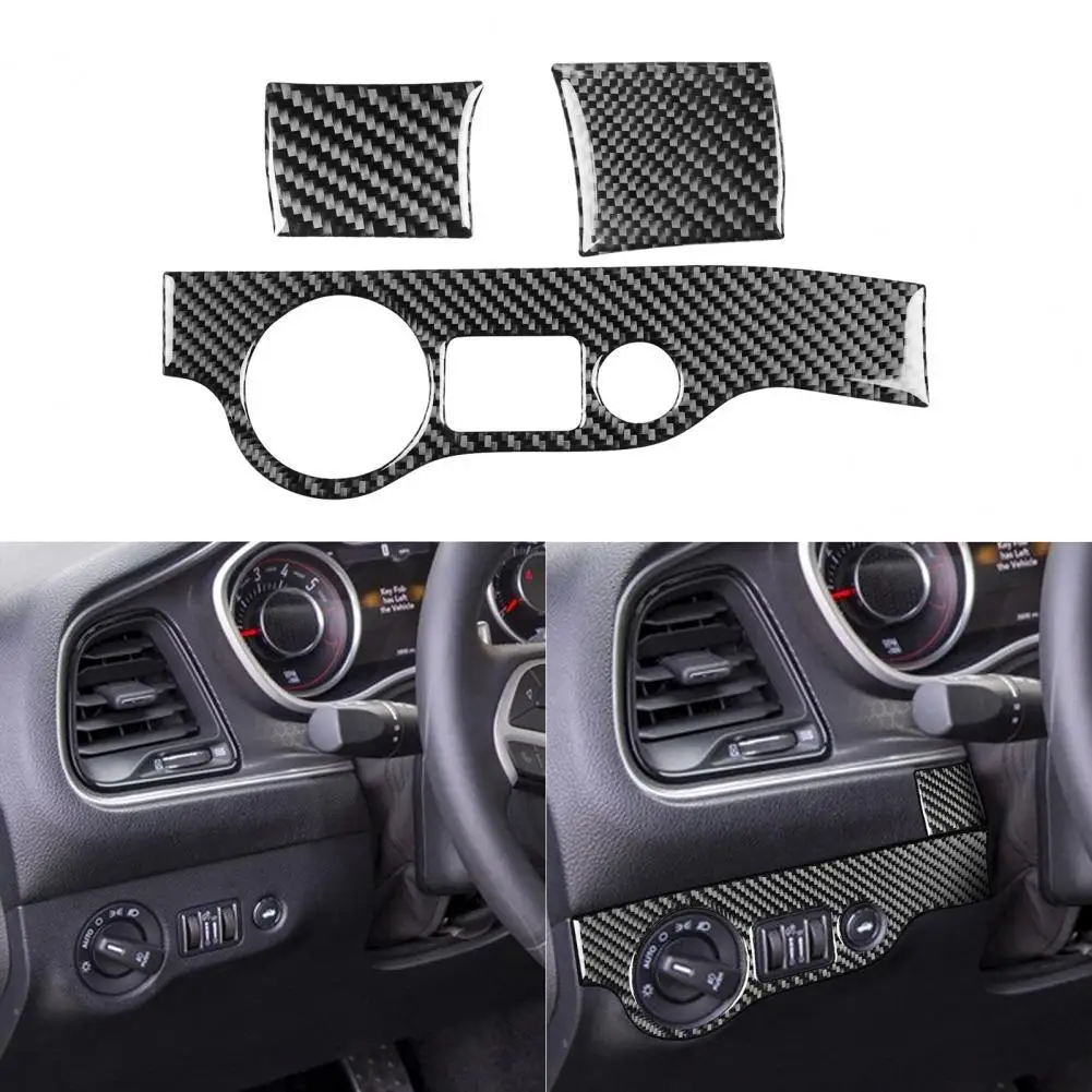 

3Pcs/Set Carbon Fiber Car Head Light Switch Panel Trim Steering Wheel Left Right Sides Covers for Dodge Challenger 2015-up