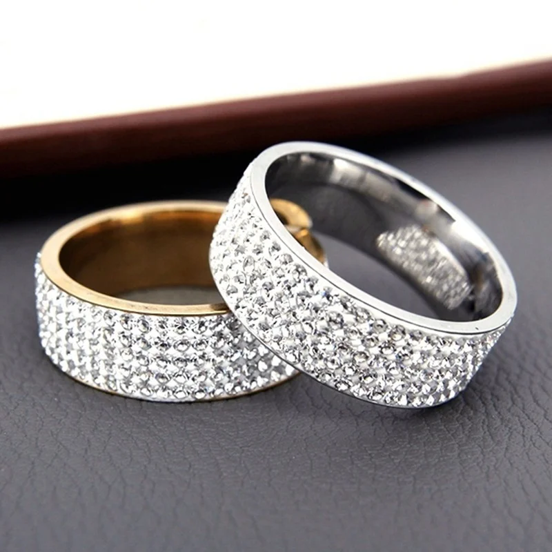 

Hot Sale Vintage Retro Style Steel Ring for Women 5 Row Clear Crystal Jewelry Fashion Stainless Steel Engagement Wedding Rings